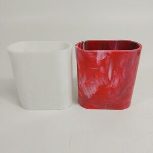Two Vintage Crisloid Dice Shaker Cups Red And White Marbled